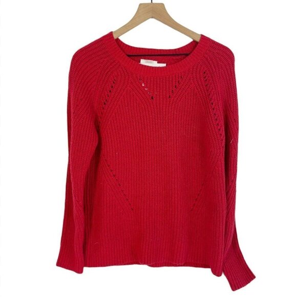 Lucky Brand Sweaters - Lucky Brand Crew‎ Neck Pointelle Ribbed Pullover Sweater Red Small NEW Womens